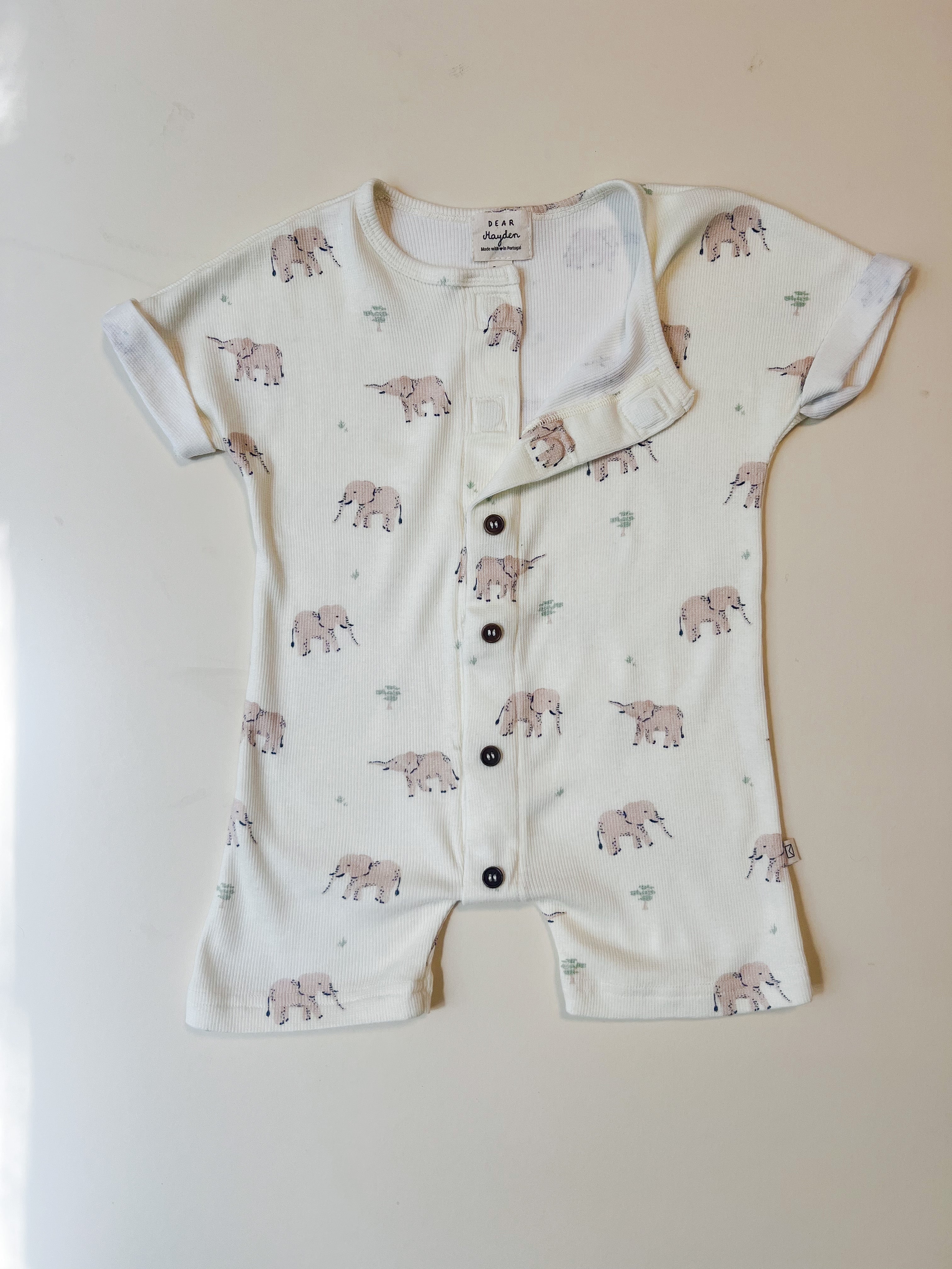 Organic Cotton Modal Rib Playsuit - Elephants