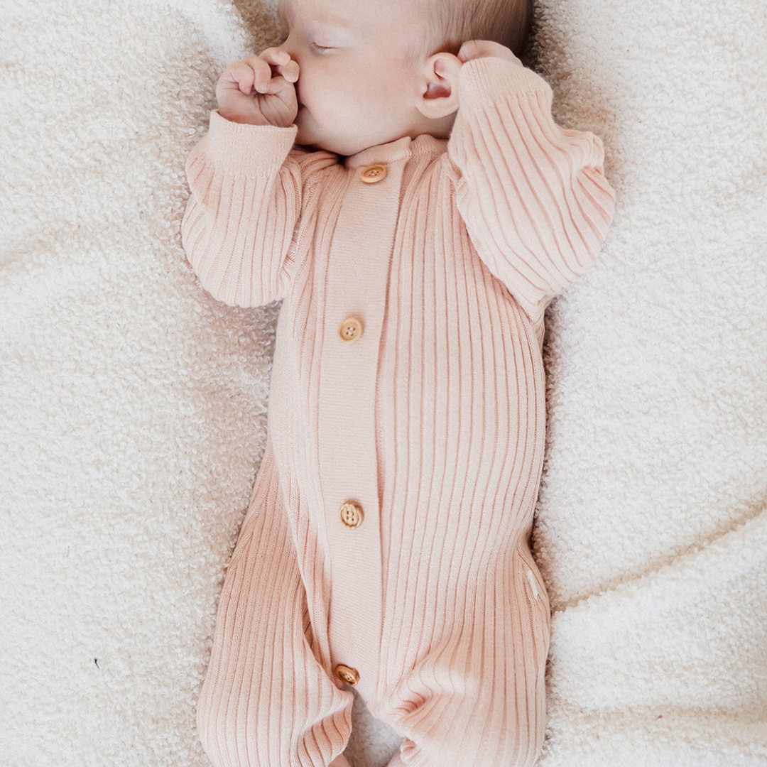 Organic Cotton Knit Romper - Raspberry Macaron